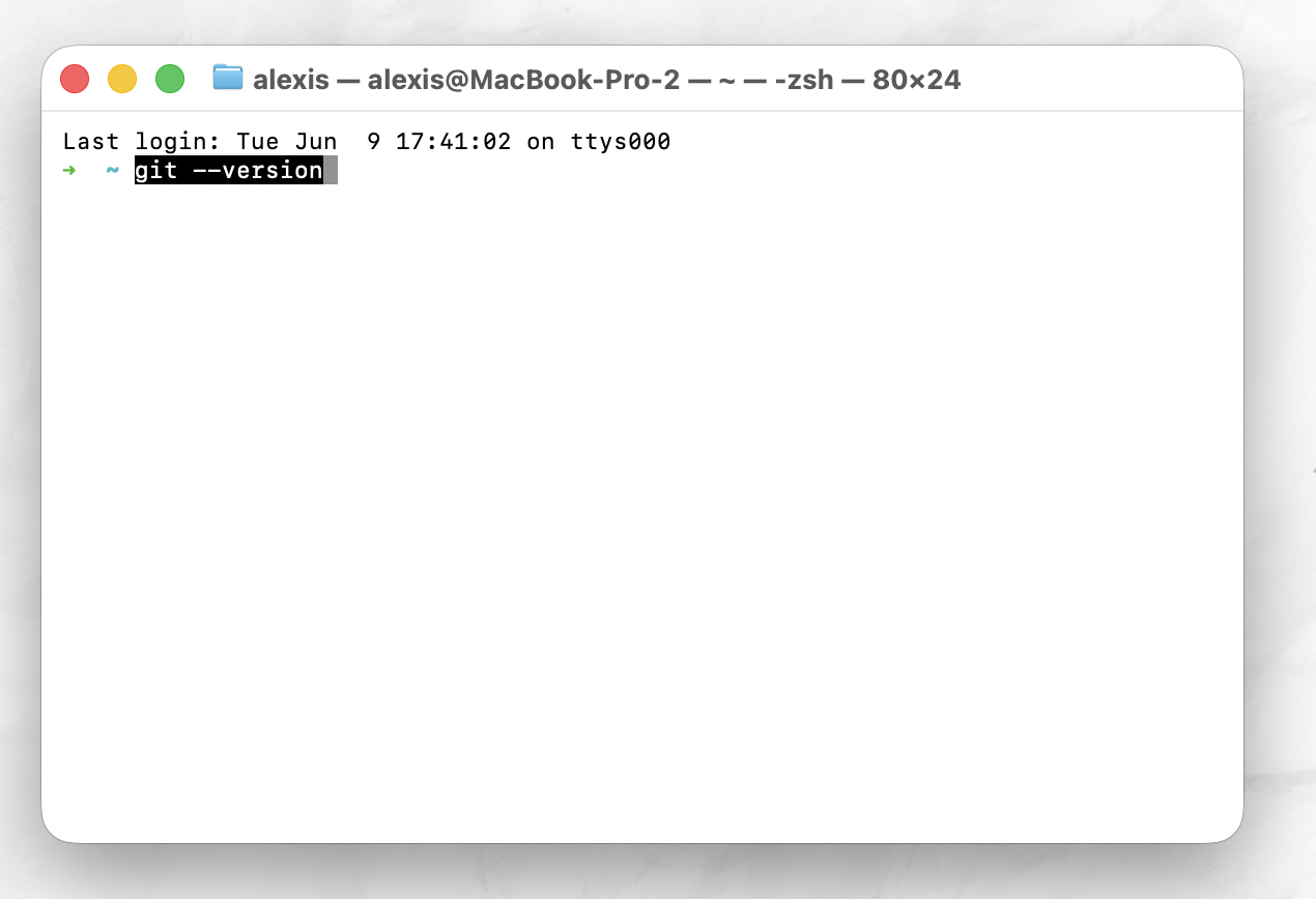 Terminal macOS avec la commande git --version